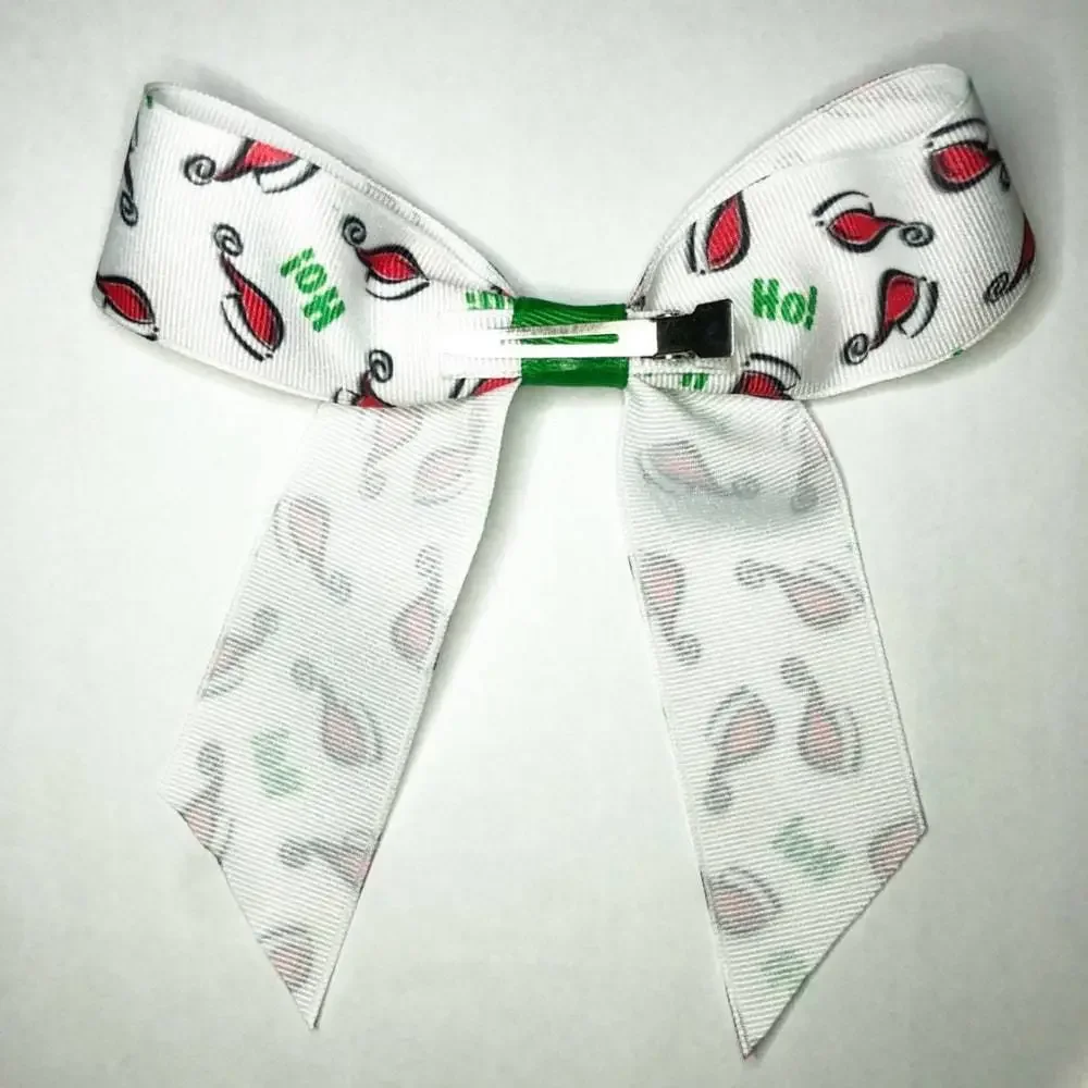 Girls White & Red Santa Christmas Medium Hair Bow